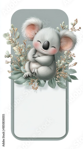 A cute cartoon koala is sleeping on a white background