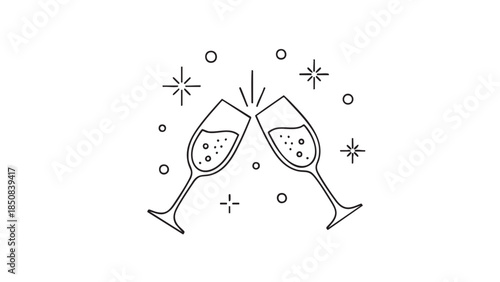 Celebratory Champagne Glasses Clinking Isolated on Transparent Background