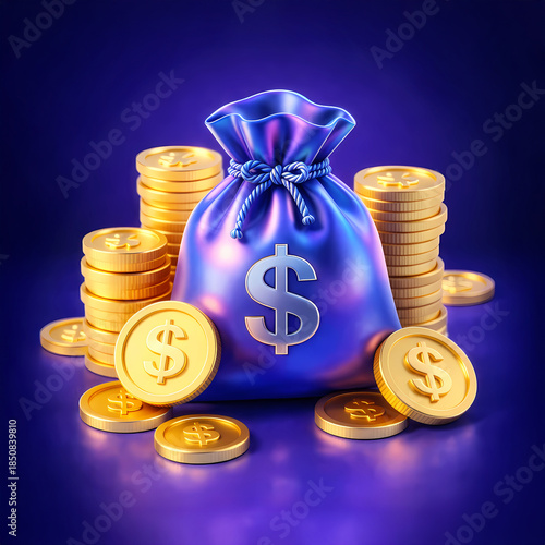 Financial Success Money Bag and Golden Coins