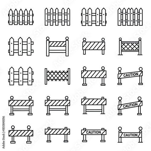 Collection of various fence and barrier icons