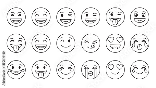 Collection of Smiley Face Emoticons Showing Different Emotions and Expressions