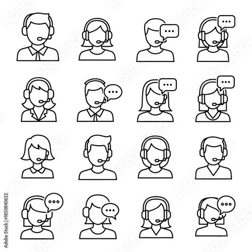 customer service representatives with headsets icons