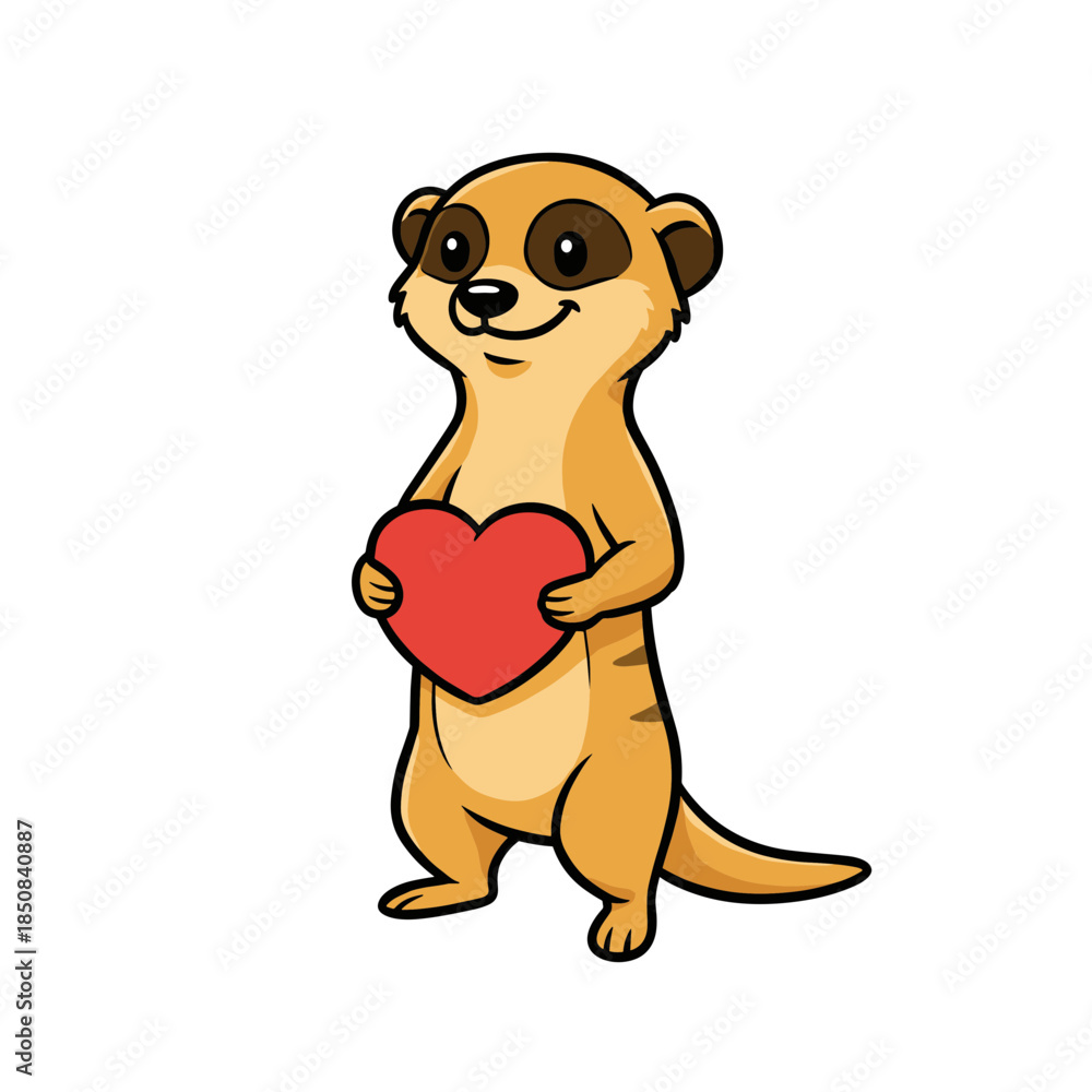 Fototapeta premium Cute meerkat holding a red heart
