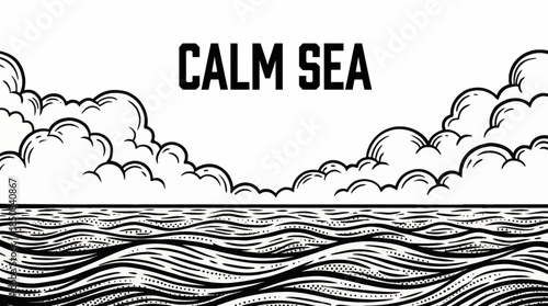 calm sea horizon with gentle waves, clean linework, and balanced composition, evoking silence, openness, and timeless coastal atmosphere