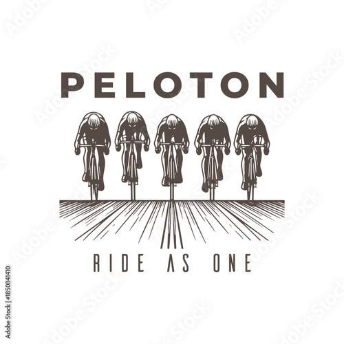 Peloton cycling team logo with rider silhouettes symbolizing unity vector design