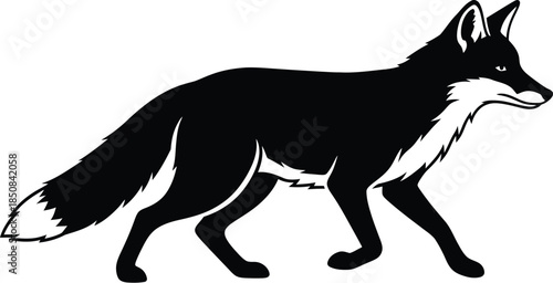 Silhouette of a fox walking in side view