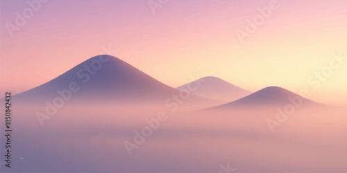 A beautiful orange sunset glows over a desert landscape and mountain silhouette under a cloudy evening sky at the horizon