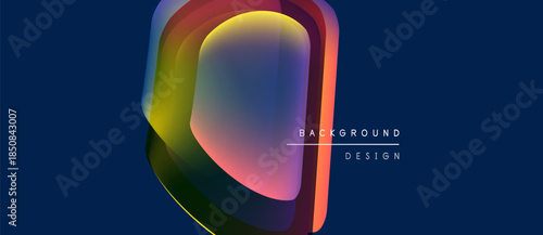 Abstract colorful shape dominates dark blue background. Text reads background design. Modern graphic element, vibrant hues present.
