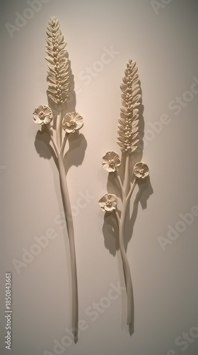 Elegant Matte White Wheat Ear Sculpture on Bright Wall Background