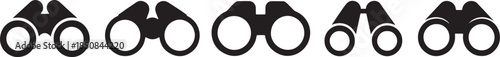 Binoculars silhouette icons with optical, vision, search, zoom, travel, tool, isolated vector set