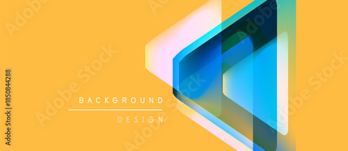 Abstract geometric design. Yellow backdrop features overlapping translucent squares, creating vibrant visual effect. Text reads background design.