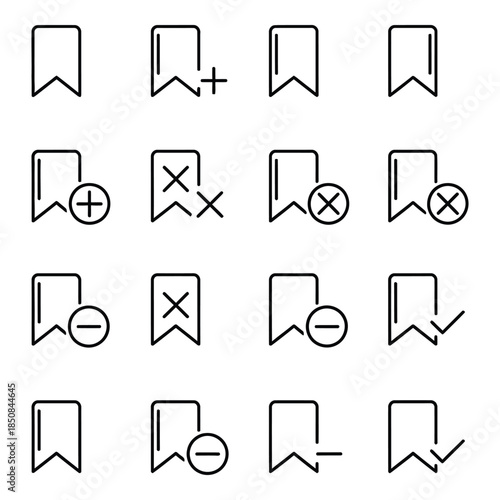 set of bookmark icons for various actions