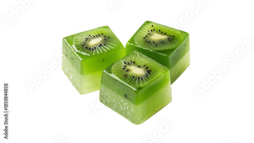 Three Delicious Square Kiwi Fruit Jelly Candies with Slices