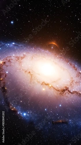 A swirling galaxy with vibrant purple nebula and a field of stars