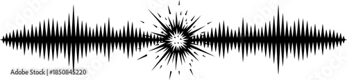 Abstract sound wave illustration with explosion effect. Audio frequency visual representation for music, podcast, radio. Vector design element