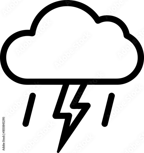 Cloud with rain and lightning. Weather concept. Vector outline icon for mobile app, forecast display, website