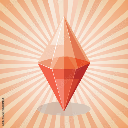 A red diamond shape with a light source coming from the top, casting a shadow below.