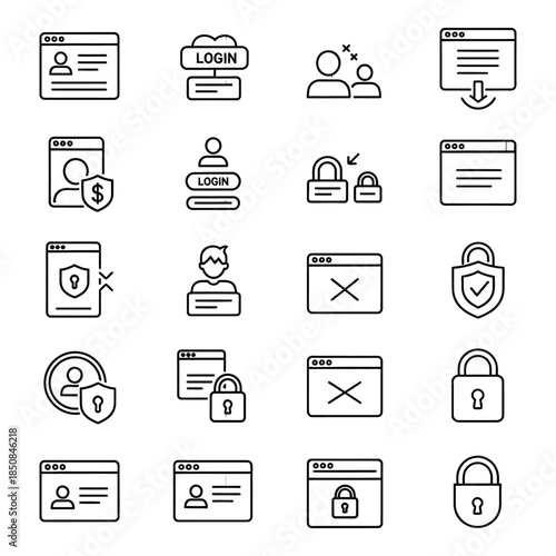 Set of security and login icons for web and mobile applications