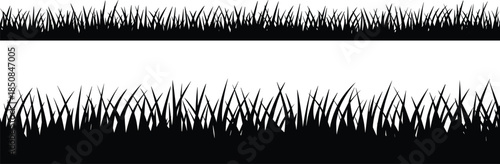 Black silhouette grass border set meadow lawn field nature background vector illustration garden design graphic element isolated on white