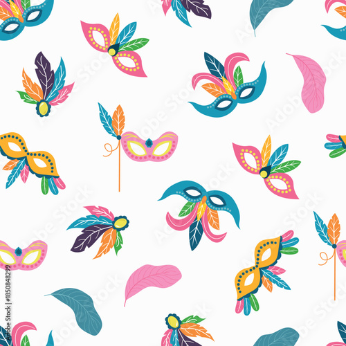 Festive Carnival Masks Seamless Pattern. Endless textures for your design	