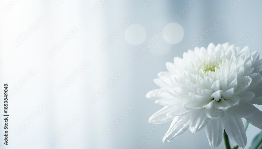Obraz premium 白い背景に映える純白の菊の花のクローズアップフローラル静物写真