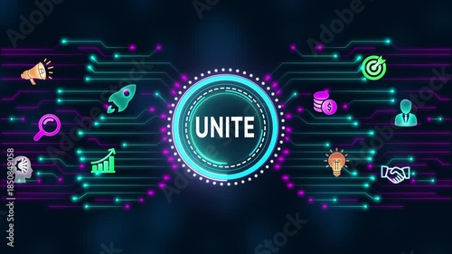 Wallpaper Mural Unite concept with icons and circuit board background unity teamwork Torontodigital.ca