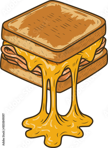 Cheese Sandwich with Melted Cheese Vector Illustration