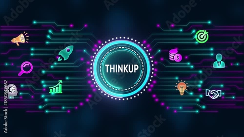 Digital concept of innovation and growth with icons and circuit board design Keywords: innovation, growth, idea, strategy, startup, business, technology, digital, concept, success, progress