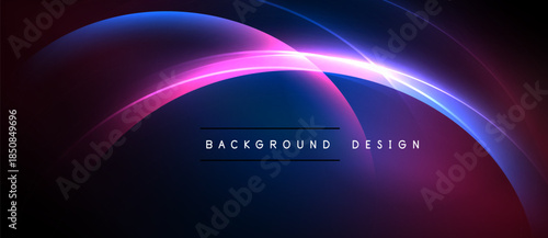 Abstract design features vibrant curves, gradients. Dark background highlights luminous blue, pink hues. Text reads background design.