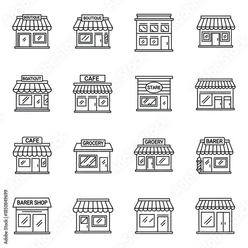 Set of various shopfronts