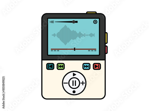 Retro portable music player with colorful buttons and screen