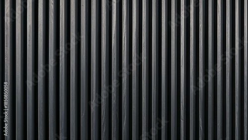 Minimalist dark wood slatted wall texture. Modern ribbed charcoal gray background.