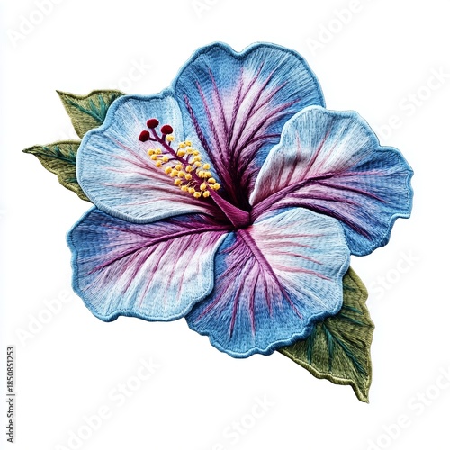 Hibiscus blossom flower patch embroidery sewing cloth, isolated white