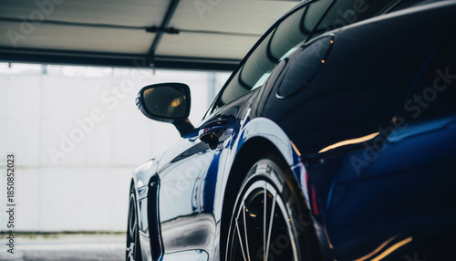 Luxury Sports Car Parked in Modern Garage with Dramatic Lighting