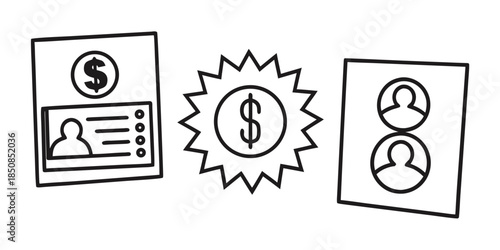 An illustration depicts an identification card with a dollar sign, a starburst with a dollar sign, and a card with two profile icons.