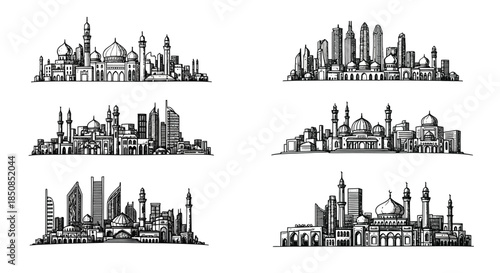Detailed sketches showcase intricate cityscapes with diverse architectural styles