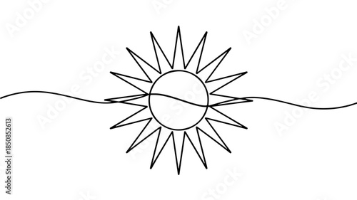 a continuous one-line drawing of a sun, designed in a minimalist style.