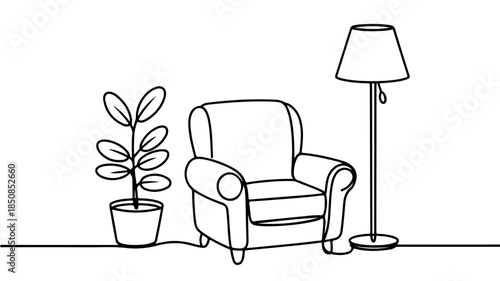 The arrangement of furniture creates a welcoming and relaxed atmosphere, often symbolizing a comfortable home life, a cozy reading nook, or the importance of creating a peaceful environment 
