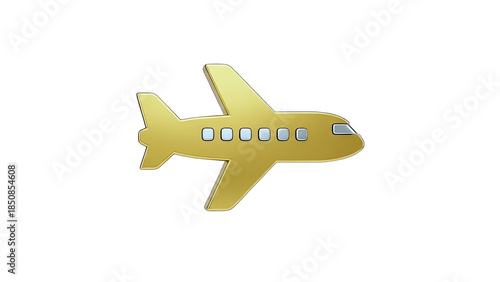 Golden Airplane Icon on White Background