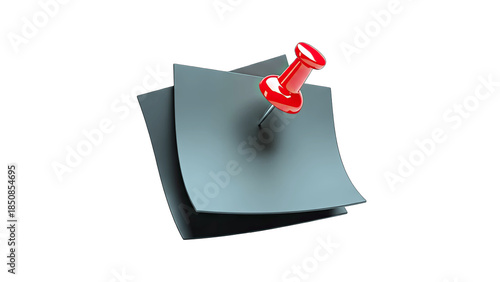 Note Paper Pinned with Red Pushpin on White Background