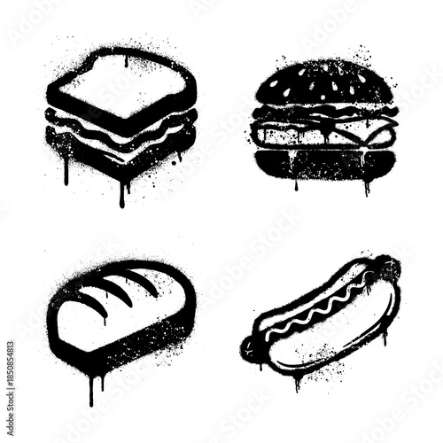 fast food stencil graffiti icons featuring burger sandwich bread and hotdog