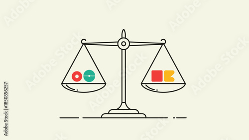 Balance Scale Weighing Colored Shapes Equally.