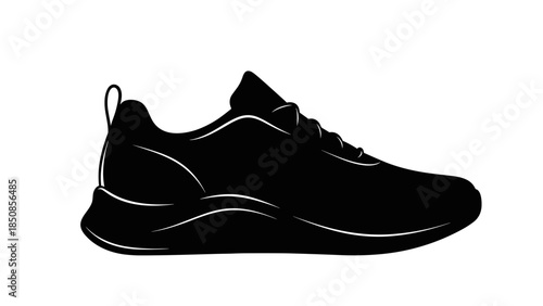 Black Sneaker Shoe with White Trim.