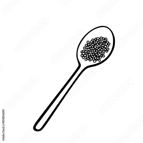 Elegant Culinary Art: Spoon Caviar atop White Spool | Clean, isolated vector art for creative projects.