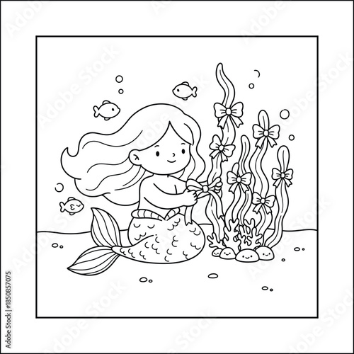 mermaid coloring page line art vector	