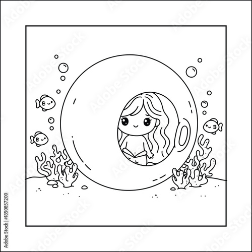 mermaid coloring page line art vector	