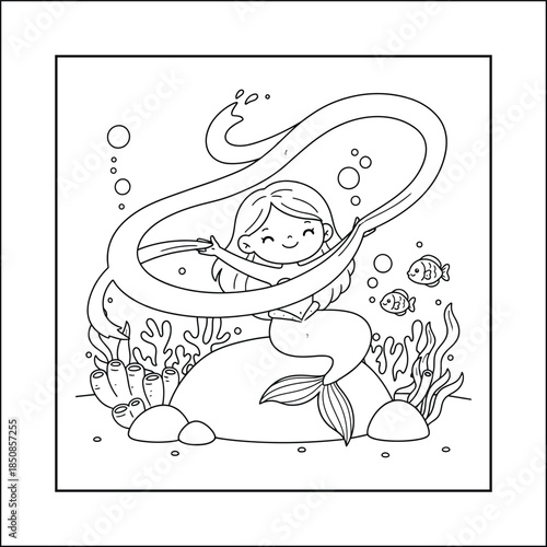 mermaid coloring page line art vector	