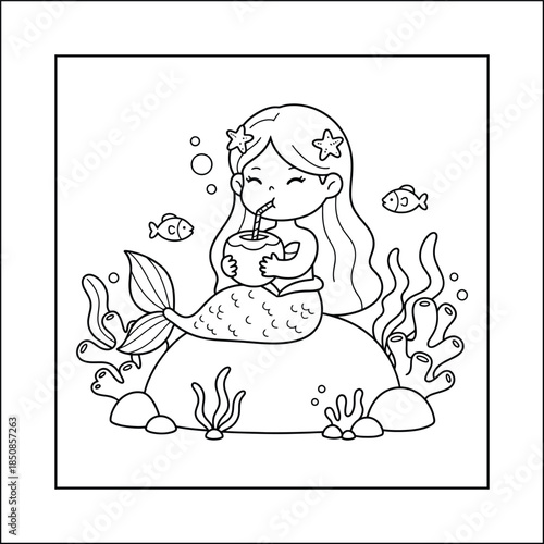 mermaid coloring page line art vector	