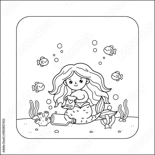 mermaid coloring page line art vector	