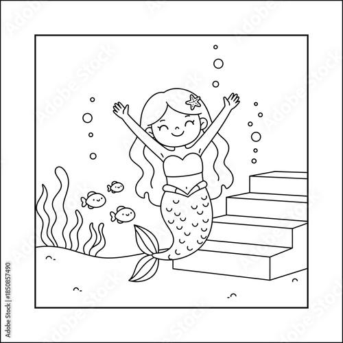 mermaid coloring page line art vector	